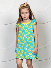 Платье "Лимоны" - Размер 110 - Цвет бирюзовый - Картинка #1