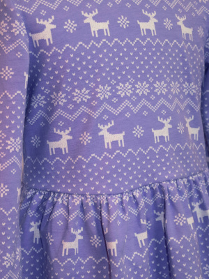 Платье "Зимний узор" с оленями - Размер 104 - Цвет фиолетовый - Картинка #4
